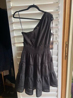 Taylor Black One-Shoulder Tiered Summer Dress